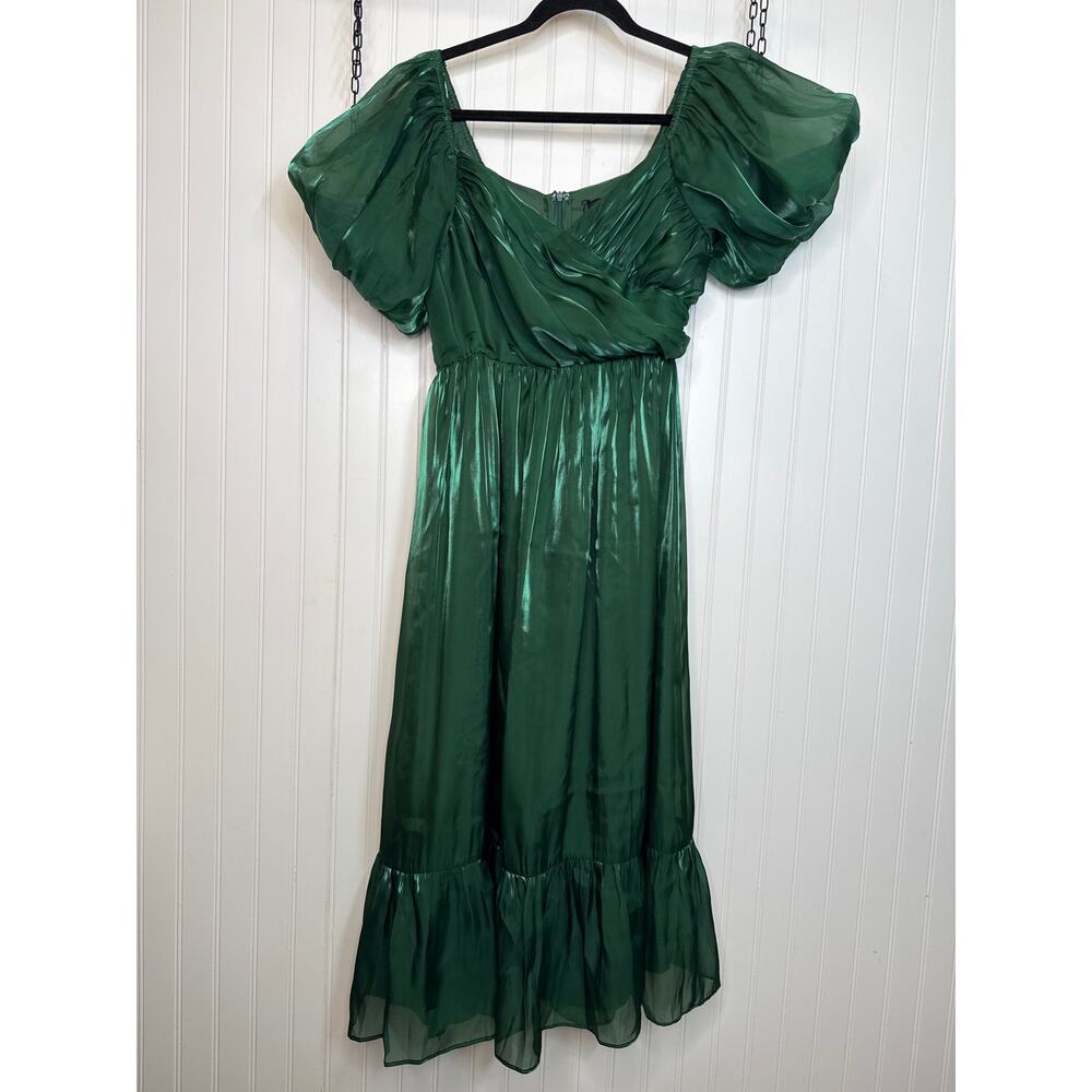 Lulus Remarkable Sensation Emerald Green Puff Sleeve Tiered Dress Party Small - Picture 2 of 10